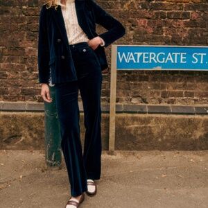 Sezane Velvet Florentine Trousers in Dark Blue Size 34